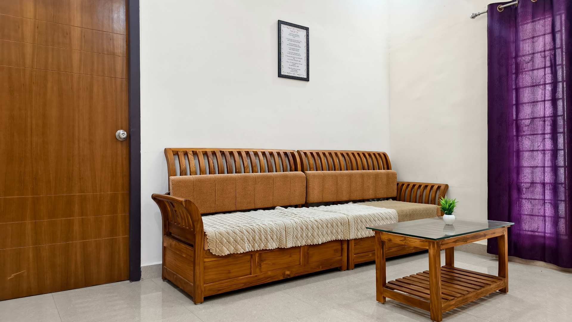 Guest lounge seating area at Krupa Sadanam